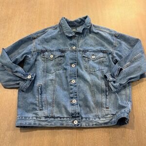Wild‎ Fable Women's XL Denim Jean Jacket Blue Button Front Trucker Coat